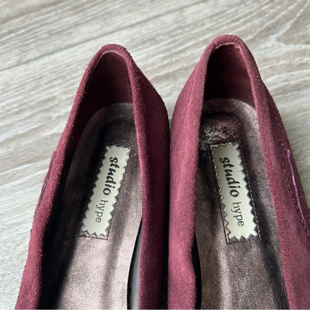 Studio Hype  Red Suede Leather Calf Hair Square Toe Flats - Picture 9 of 12